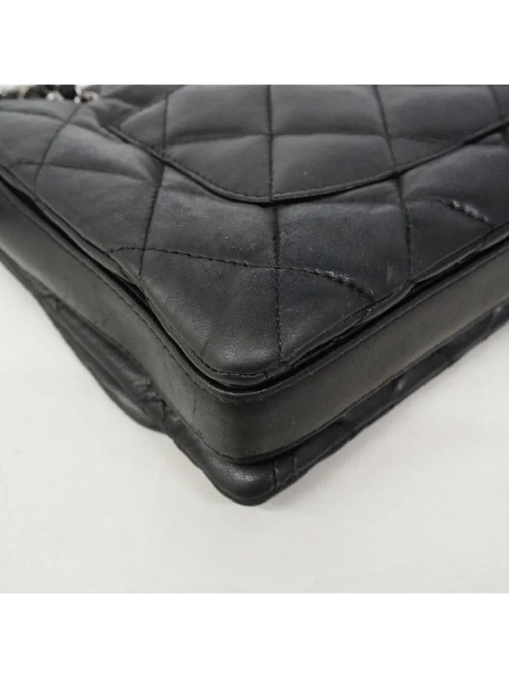 Chanel Shoulder Bag Quilted Lambskin Black Silver